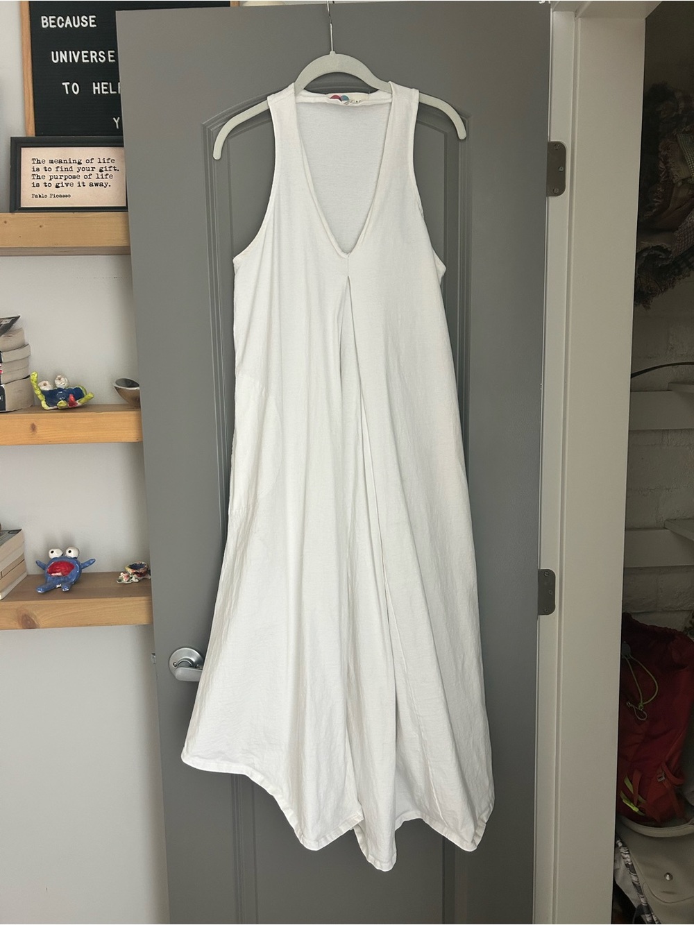 Free People Beach White Sleeveless V-Neck Flowy Maxi Dress, XS